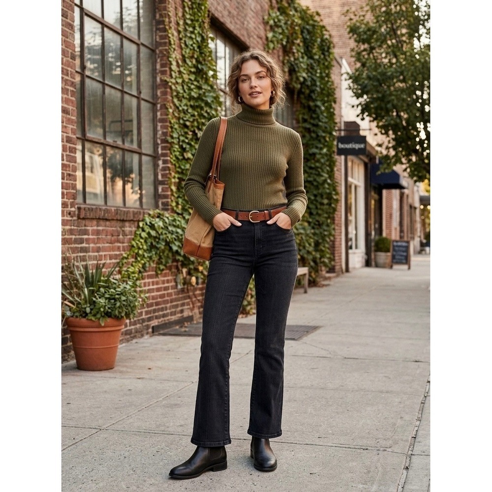Madewell Curvy Kick Out Crop Jeans Black High Rise Flare 26P